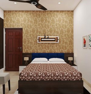 Modern bedroom interior design by Wavez Interiors featuring elegant décor, soft lighting, and premium finishes.