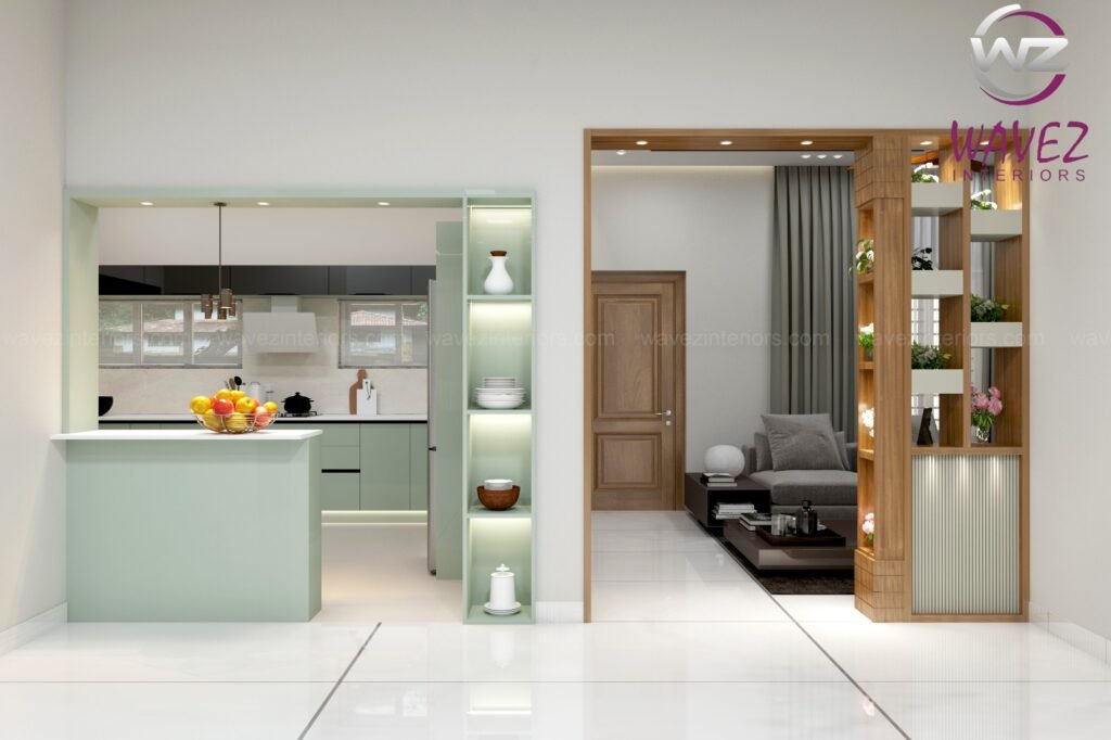 Luxurious modern bedroom with stylish furniture and calming color palette by Wavez Interiors.