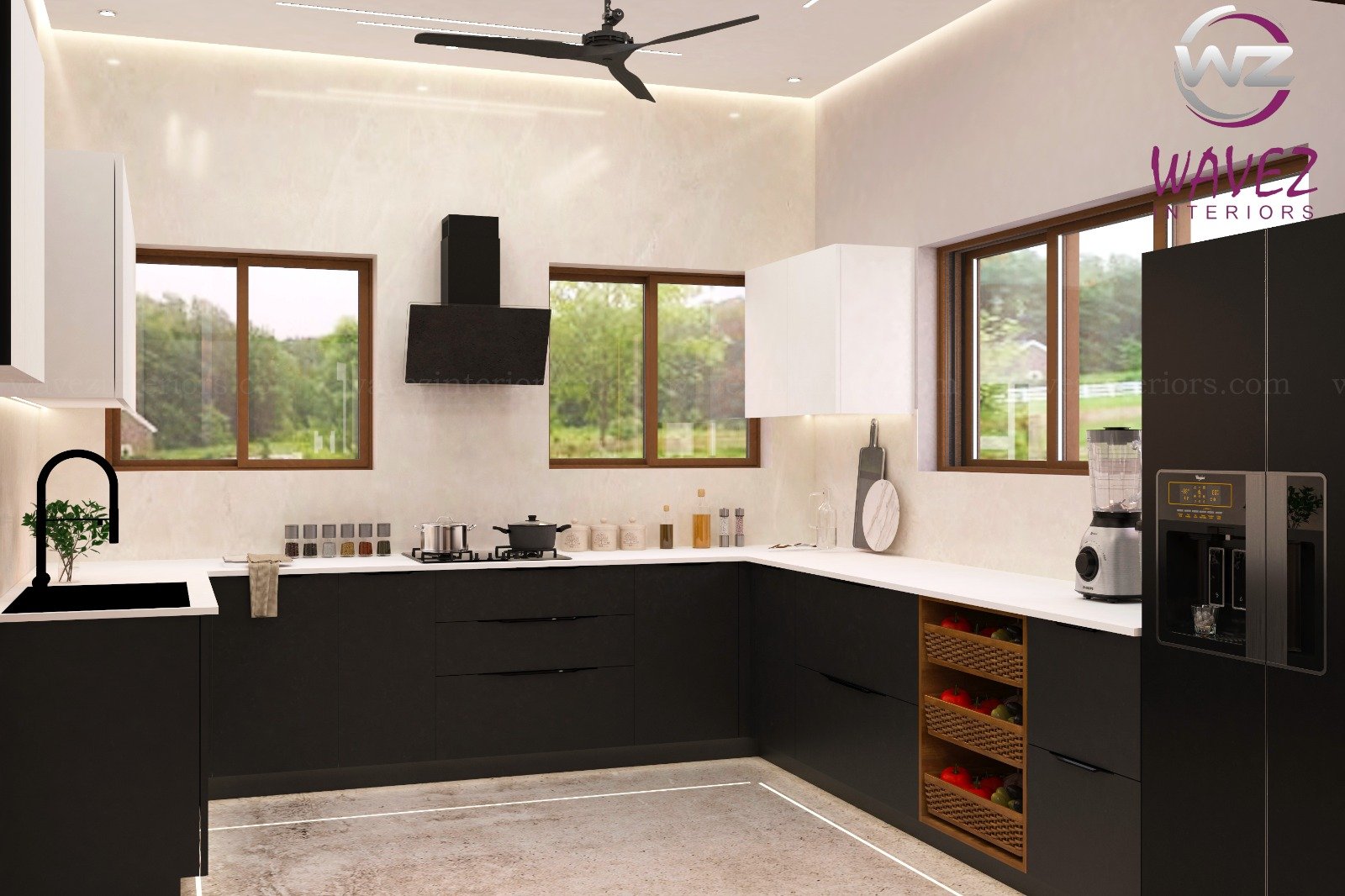 Modern modular kitchen interior design by Wavez Interiors Kerala