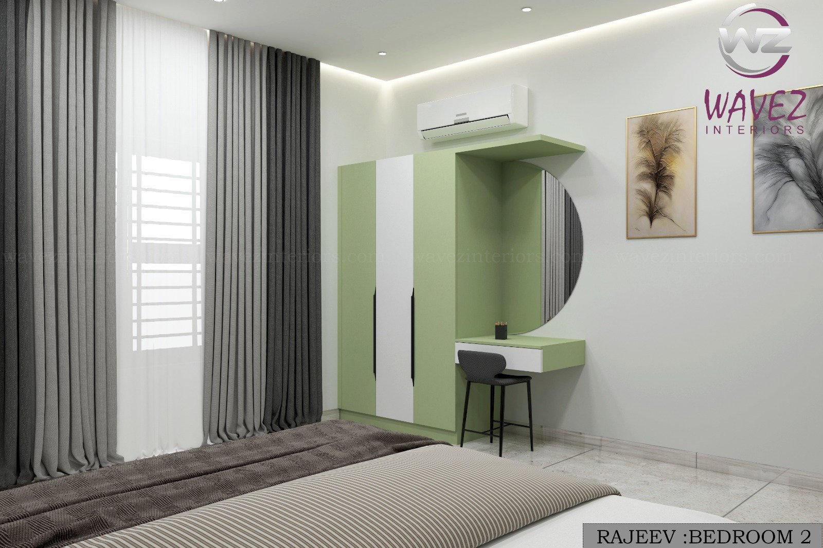 Custom modern wardrobe interior design by Wavez Interiors Kerala
